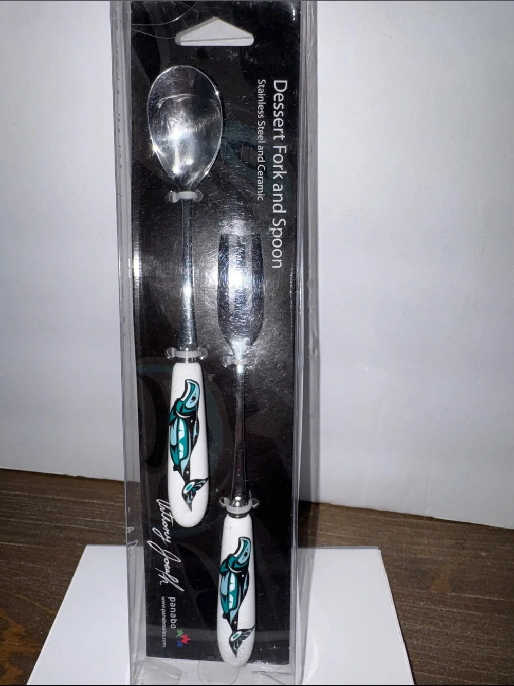 Panabo Dessert Fork and Spoon ceramic stainless steel Salmon by Anthony Joseph